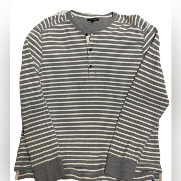 Banana Republic Long Sleeve Striped Henley Shirt Thermal Tan Gray 2XLT - Picture 1 of 4